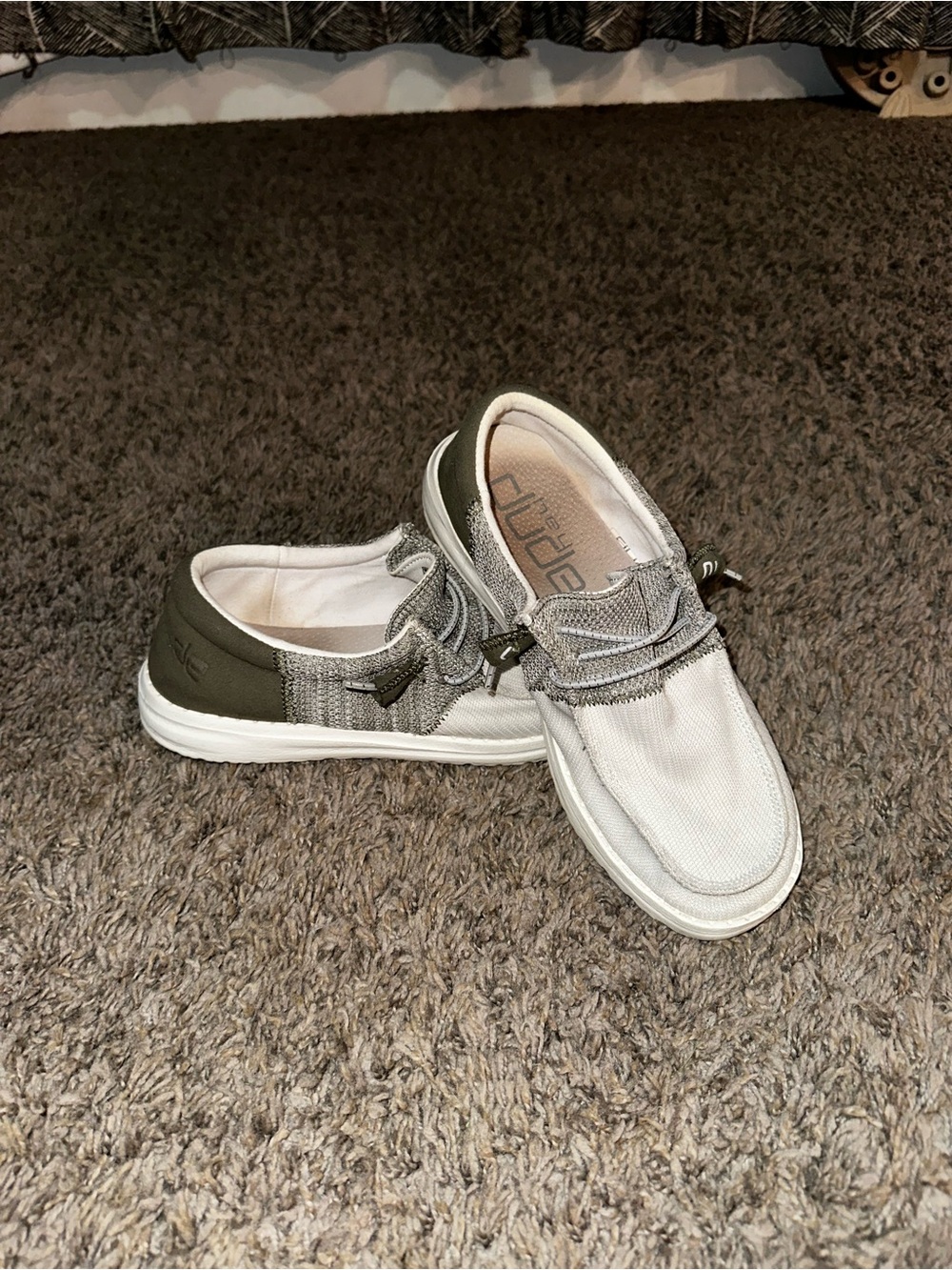 Hey Dude Olive and Light Gray Women's Slip-On Loafers